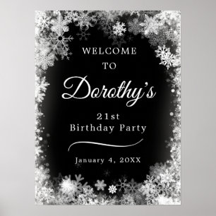 Printable 21st Birthday Snowflake Black Welcome Poster