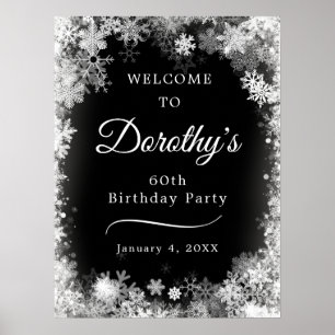Printable 60th Birthday Snowflake Black Welcome Poster