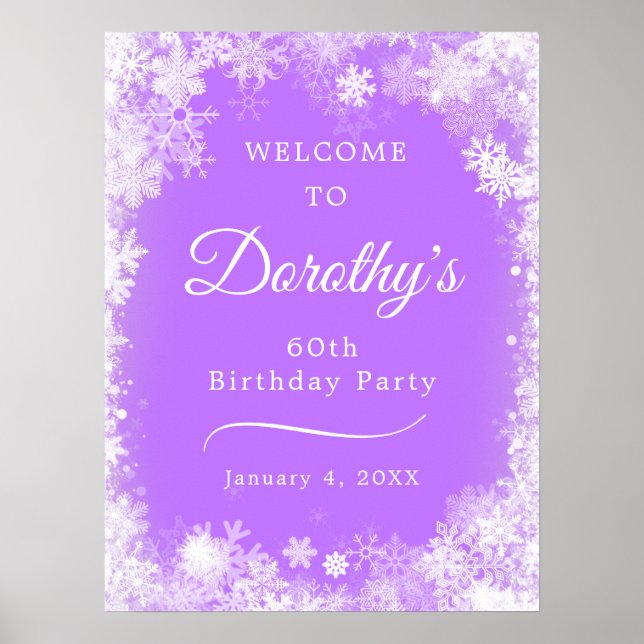 Printable 60th Birthday Snowflake Purple Welcome Poster (Front)