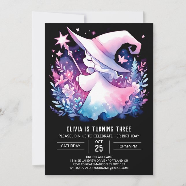 Printable Adorable Wizard Birthday Invitation (Front)