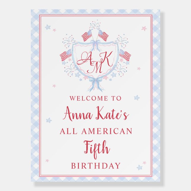 Printable American Flag Crest Welcome Sign, Custom Foam Board (Front)