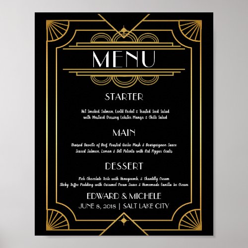 Printable Art Deco Wedding &amp; Hotel Menu Poster,  Poster