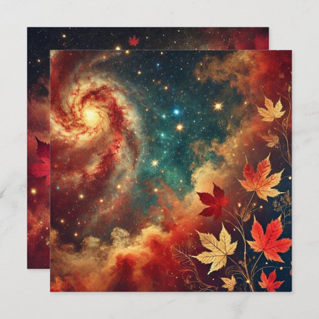 Printable Autumnal Galaxy Nebula Clouds Scrapbook Invitation (Front/Back)