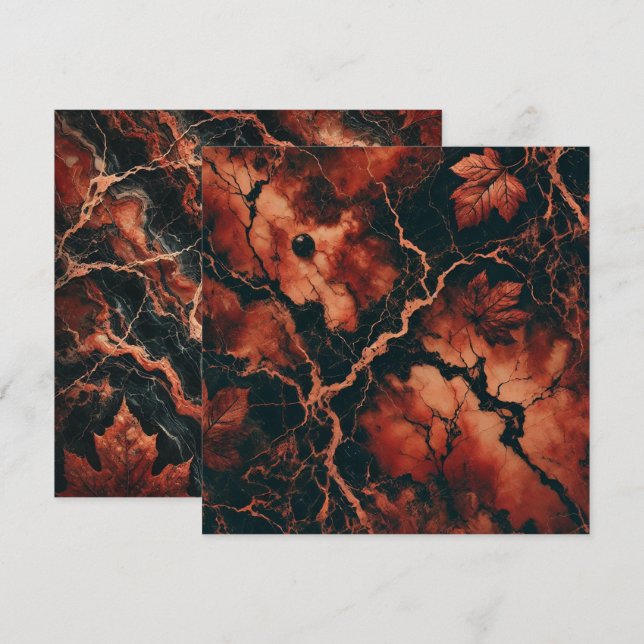 Printable Autumnal Marble Rusty Leaves Scrapbook Invitation (Front/Back)