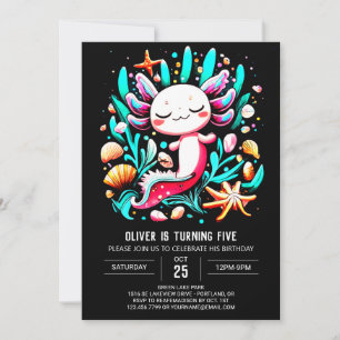 Printable Axolotl Colorful Birthday Invitation