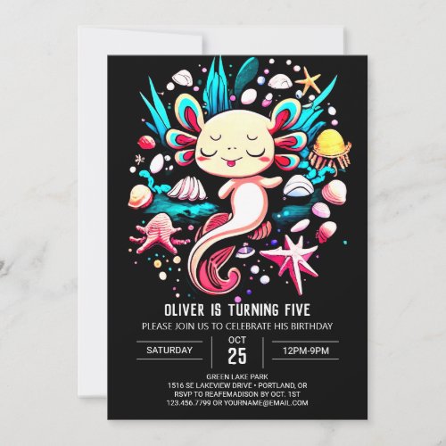 Printable Axolotl Custom Birthday Invitation
