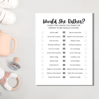 Printable Baby Shower Game: Would She Rather?  Letterhead