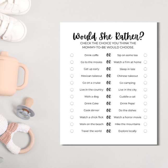 Printable Baby Shower Game: Would She Rather?  Letterhead (Preview of Would She Rather? game)