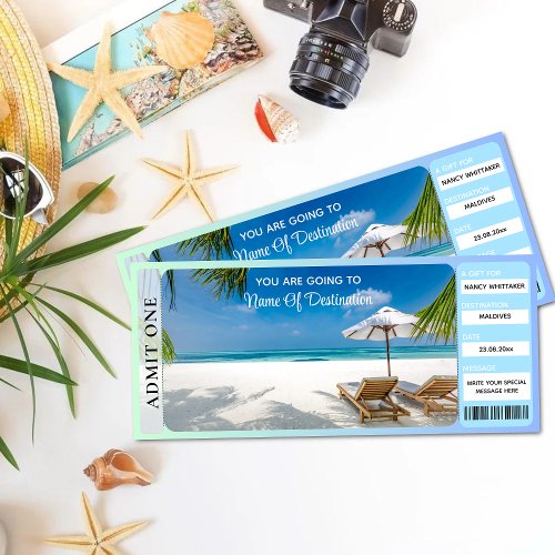 Printable BEACH VACATION Surprise Reveal Ticket Card