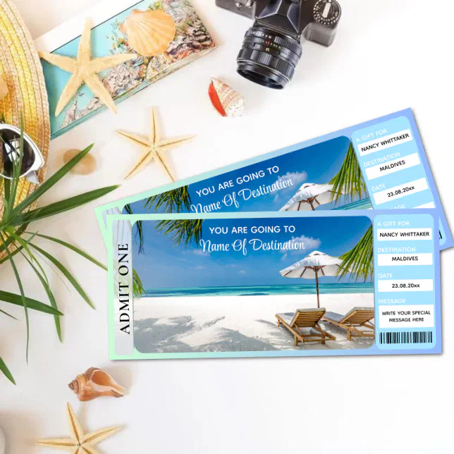 Printable BEACH VACATION Surprise Reveal Ticket Card | Zazzle