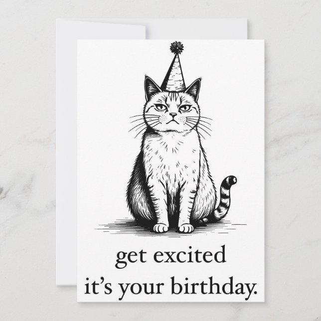 Printable Birthday Card, Funny Cat Birthday Holiday Card (Front)