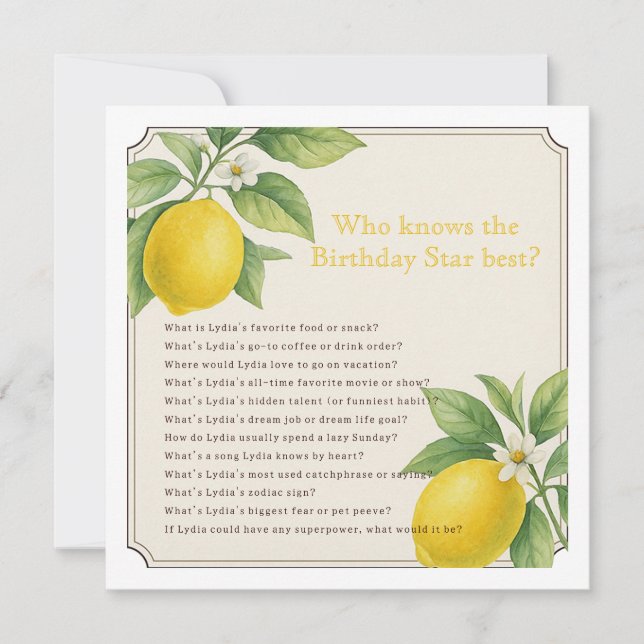 Printable Birthday Party Game Invitation (Front)