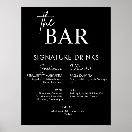 Printable Black Wedding Signature Drink Bar Sign