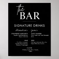 Printable Black Wedding Signature Drinks Bar Menu