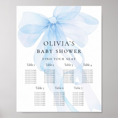 Printable Blue Bow Baby Shower Seating Chart