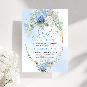 Printable Blue Hydrangea Sweet Sixteen Birthday  Invitation