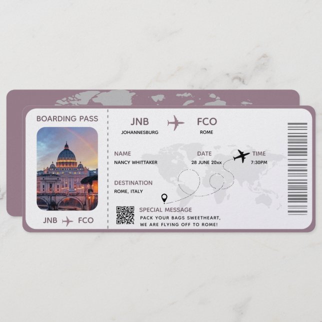 Printable Boarding Pass Airline Ticket Card (Front/Back)