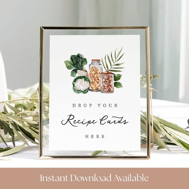 Printable Bridal Shower Recipe Card Sign (Recipe card drop sign with a sweet farmers market theme)
