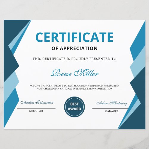 Printable Certficate of Appreciation