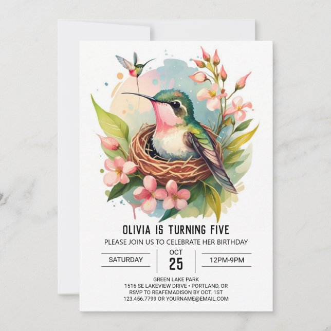 Printable Children Bird Birthday Invitation (Front)