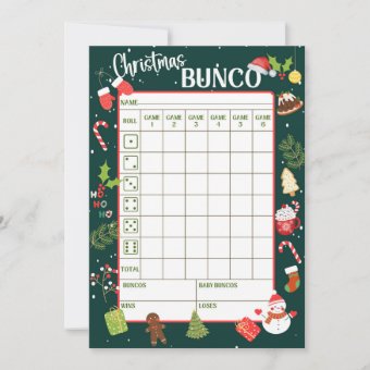 Printable Christmas Bunco Score Cards Sheets | Zazzle