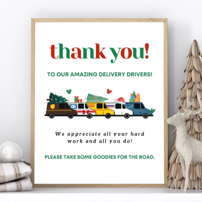 Printable Christmas Delivery Driver Thank You Sign | Zazzle