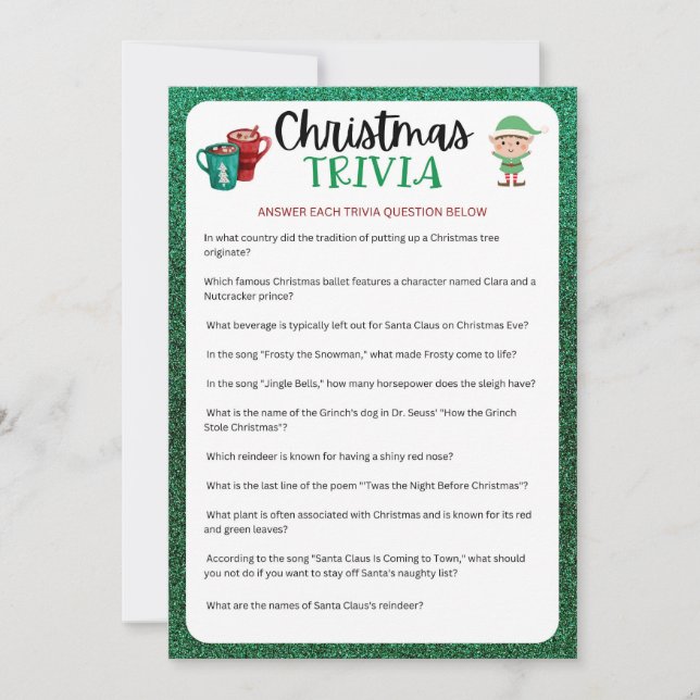 Printable Christmas Game | Christmas Trivia Game Holiday Card (Front)