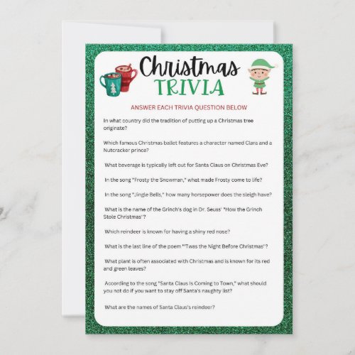Printable Christmas Game  Christmas Trivia Game Holiday Card