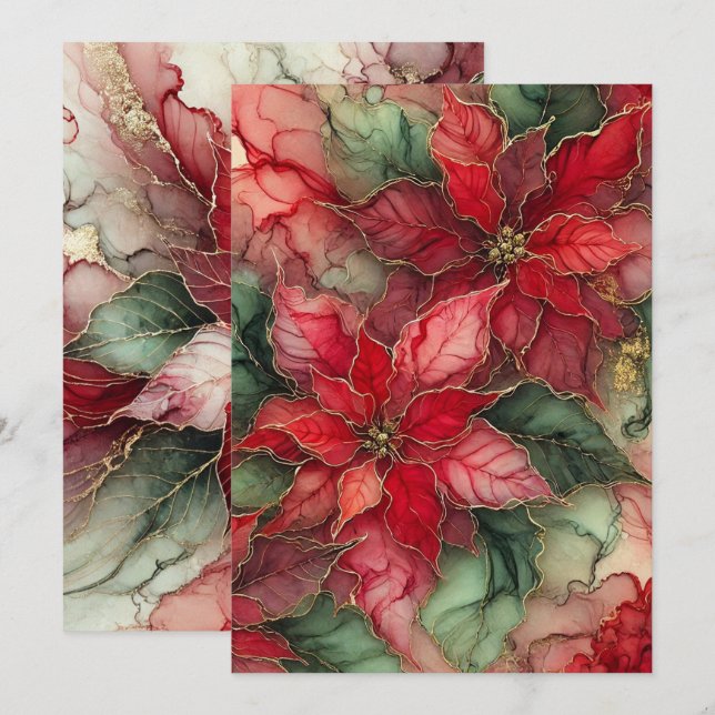 Printable Classic Festive Alcohol Ink Poinsettia Invitation (Front/Back)