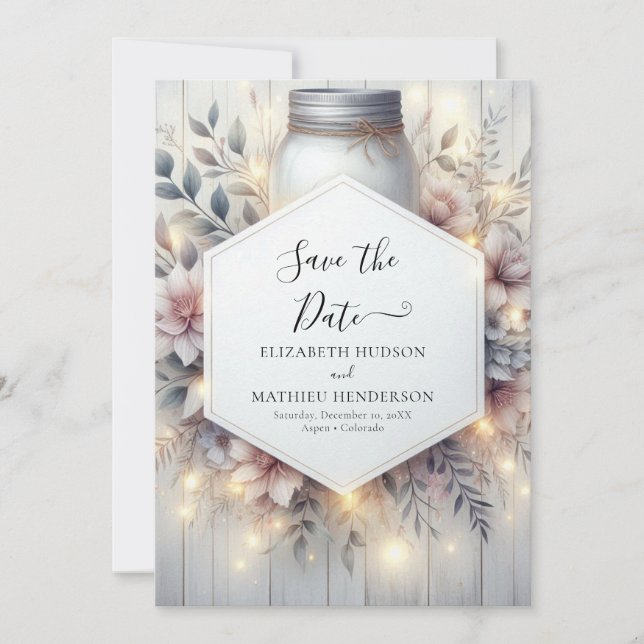 Printable Classic Mason Jar Wedding Save The Date (Front)