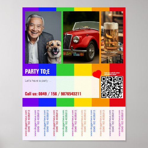Printable colorful flyer template QR Code Rainbow  Poster