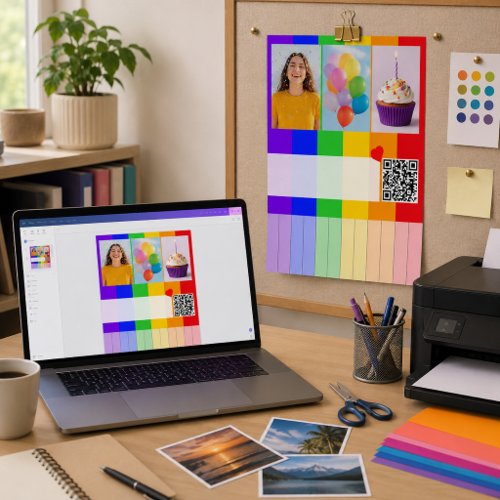 Printable colorful flyer template QR Code Rainbow  Poster