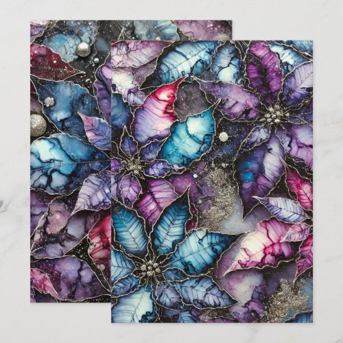 Printable Colorful Galaxy Alcohol Ink Poinsettia Invitation