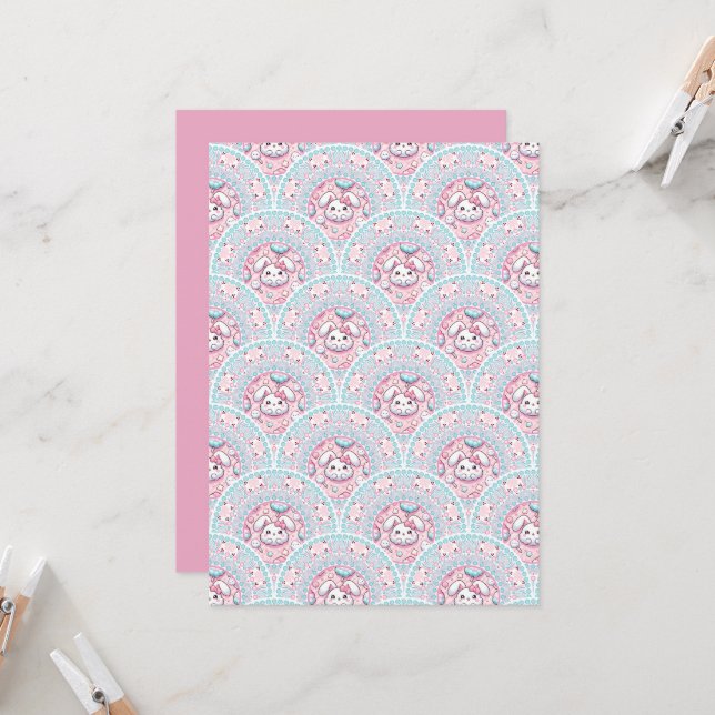 Printable Cotton Candy Kawaii Bunny Mandala Scales Invitation (Front/Back In Situ)