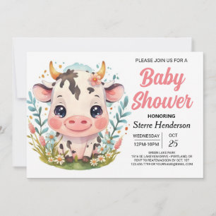 Printable Cute Barn Cow Baby Shower Invitation