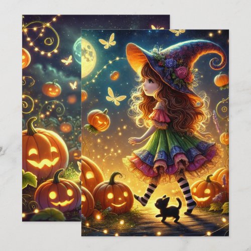 Printable Cute Whimsical Witch Halloween Pumpkins Invitation