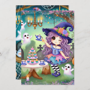 Printable Cute Whimsical Witch Halloween Tea Party Invitation