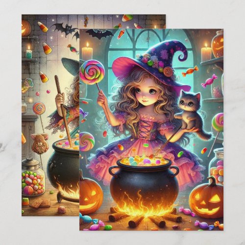 Printable Cute Whimsical Witch Halloween Treats Invitation