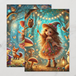 Printable Cute Whimsical Witch Magical Forest Invitation
