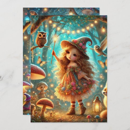 Printable Cute Whimsical Witch Magical Forest Invitation