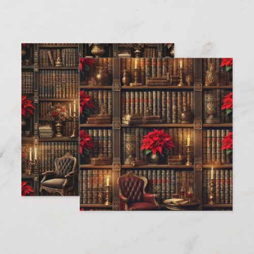 Printable Dark Academia Poinsettia Bookshelf Invitation