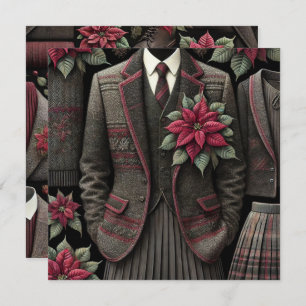 Printable Dark Academia Uniforms Poinsettia Paper Invitation
