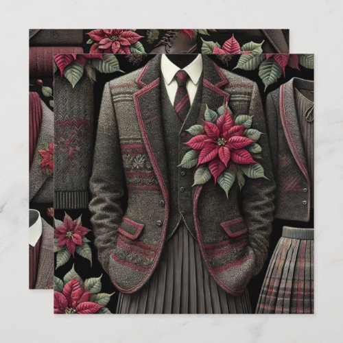 Printable Dark Academia Uniforms Poinsettia Paper Invitation