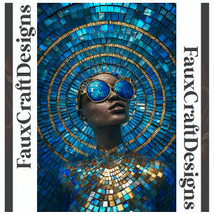 Printable Dark Skin Bald Woman Faux Mosaic 061 Poster