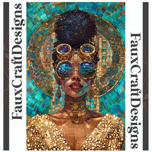 Printable Dark Skin Gold Woman Faux Mosaic 062 Poster