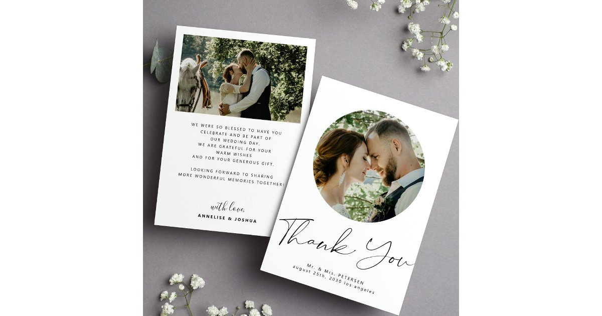 Printable digital 2 photo wedding thank you card | Zazzle