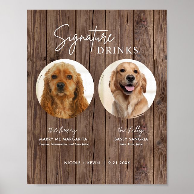 Printable Dog Signature Drinks Rustic Wedding Sign (Front)