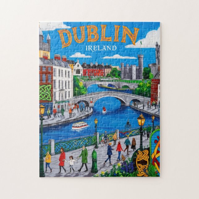 Printable Dublin Ireland Travel Art Vintage Jigsaw Puzzle (Vertical)