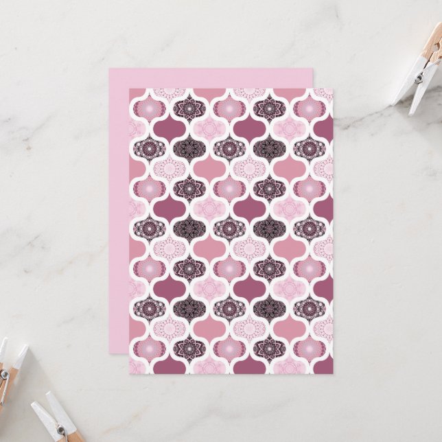 Printable Dusky Rose Dot Mandalas Scrapbook Paper Invitation (Front/Back In Situ)