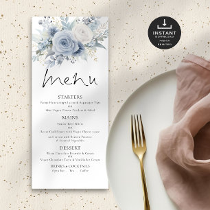Printable Dusty Blue Florals Wedding Menu